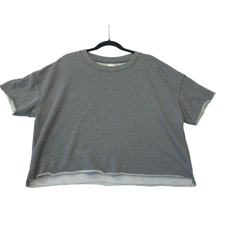 Secret Treasures Grey Short Sleeve Sweatshirt Women Large Boxy Raw Hem Cozy